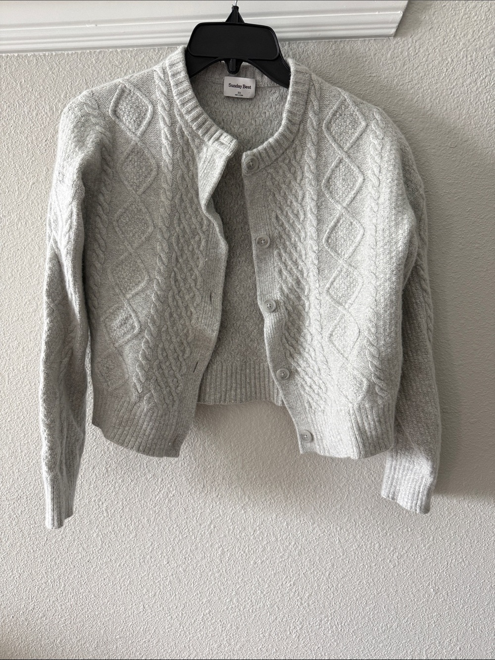 Sunday Best Light Gray Cable Knit Round-Neck Cardigan